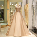 Stunning A Line Sleeveless Beading See-Through Satin Court Train Prom Dress Sequins Party Dress WH53718