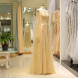 Stunning A Line Sleeveless Beading Tulle Sweep Train Prom Dress Party Dress With Dress Shawl WH82717