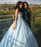 Princess Ball Gown Blue Appliques Strapless Quinceanera Dress Sweet 16 Dress P1339