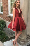 V-Neck Short Burgundy Homecoming Dress PM98