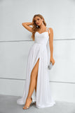 A Line Straps Long Prom Dresses with Split Party Dresses