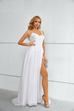 A Line Straps Long Prom Dresses with Split Party Dresses