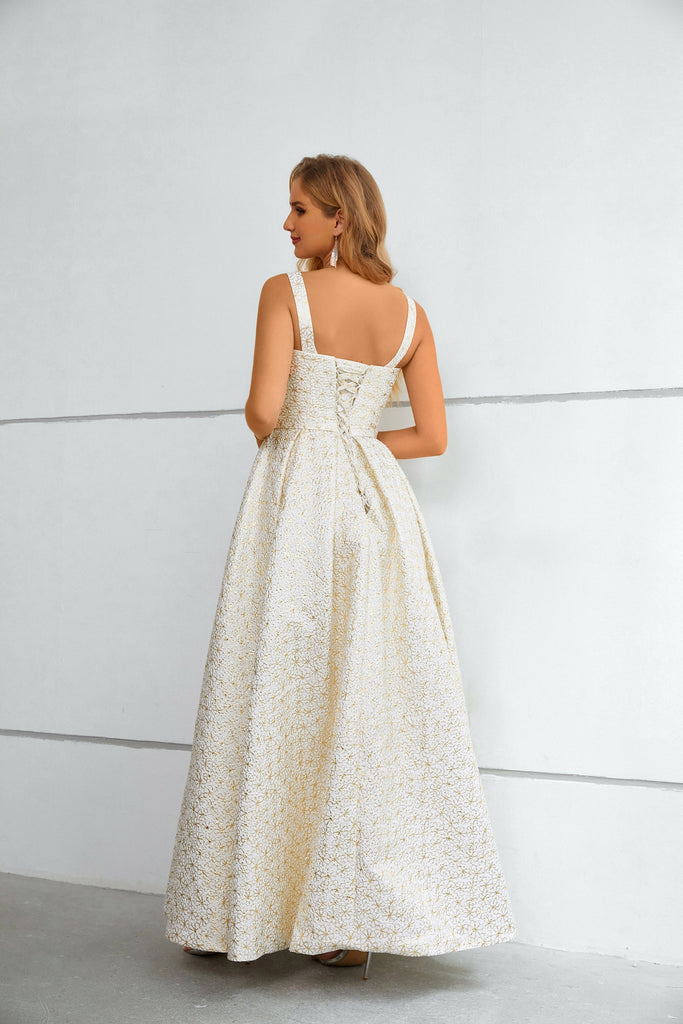 Simple Straps Floor Length Prom Dresses A-Line with Side Split Evening Dresses