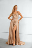 A Line Straps Long Prom Dresses with Split Party Dresses