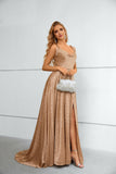 A Line Straps Long Prom Dresses with Split Party Dresses