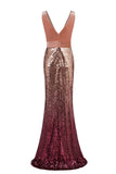 Sexy Sequins Mermaid V-Neck Burgundy Velvet Long Prom Dresses Backless Evening Dresses XU90802