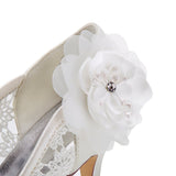 Ivory High Heels Lace Wedding Shoes with Flowers Wedding Party Shoes Wedding Shoes L-943