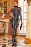 High Neck Long Sleeve Sparkly Evening Gown Islamic Sequins Prom Dress