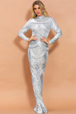 High Neck Sequin Prom Dress Long Sleeve Trumpet Prom Dresses