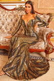 Glitter Trumpet Evening Gown Long Sleeve Sweep Train Evening Dresses