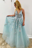 Modest A-line Beading Appliques Tulle Prom Dress