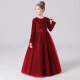 Black Tulle Long Sleeve Floor Length Flower Girl Dress With Sequins