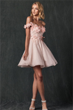 Off-the-shoulder with 3D Flowers Appliques Homecoming Dress N360