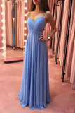 Pretty A Line Spaghetti Straps V-Neck Chiffon Prom Dresses Bridesmaid Dresses