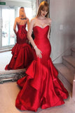 Pretty Mermaid Sleeveless Burgundy Satin Prom Dress