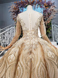 Long Sleeve Ball Gown Beads Lace Appliques Prom Dresses Sequins Quinceanera Dresses P1159