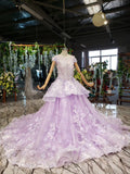 Ball Gown Lace Appliques Cap Sleeves Long Prom Dress Quinceanera Dress P1524