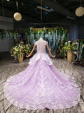 Ball Gown Lace Appliques Cap Sleeves Long Prom Dress Quinceanera Dress P1524