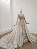 Princess Ball Gown Round Neck Beads Appliques Quinceanera Dress Formal Dress P1525