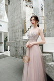 Gorgeous A Line Spaghetti Straps Tulle Beading Prom Dress, Long Evening Dress PD13