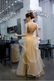 Elegant V-Neck Straps Tulle Beading Ruffles Floor Length Prom Dress PD15