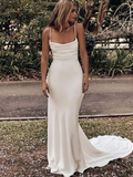 Spaghetti Straps Mermaid Sweep Train Lace up back Wedding Dresses