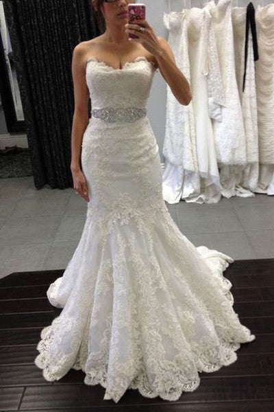 Mermaid Sweetheart Lace Sequins Floor Length Wedding Dresses