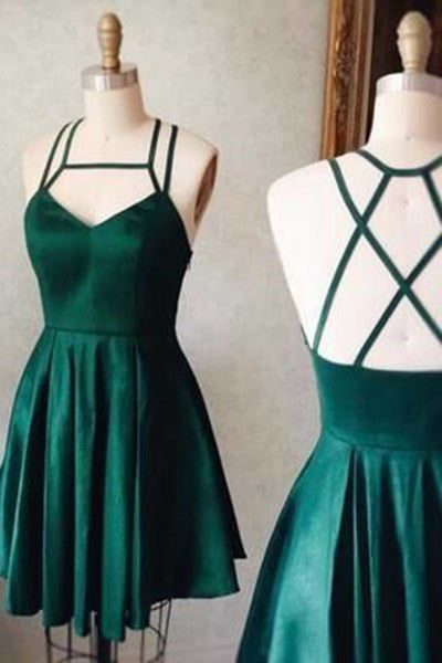 Green Stain Open Back Short Homecoming Dresses