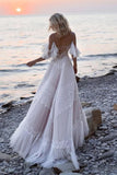 Gorgeous A-line Lace Tassels Long Wedding Dress