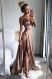 Sexy Spaghetti Straps Deep V-Neck High Slit Long Prom Dresses