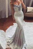 Simple Sweetheart Sleeveless Strapless Mermaid Gray Prom Dresses with Beading PW372
