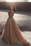 Sparkly Spaghetti Straps A Line Sequins Long Prom Dresses P1162