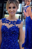 Royal Blue Sexy Backless Prom Dress Long Evening Dress