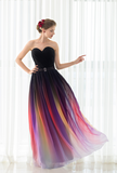 A Line Strapless Sleeveless Colorful Chiffon Floor Length Prom Dress With Belt WH18284