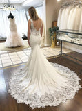 Mermaid V-Neck Sleeveless Lace Long Wedding Dresses