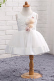 Round Neck Appliques Tulle Flower Girl Dress WH11810