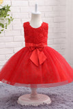 Round Neck Sleeveless Appliques Tulle Flower Girl Dress With Bowknot WH12814