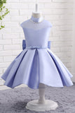 A Line High Neck Sleeveless Bowknot Satin Flower Girl Dress WH14817