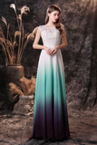 A Line Sleeveless Appliques Ombre Silk Like Satin Floor Length Party Dress WH19457