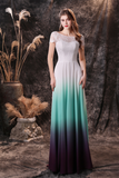 A Line Cap Sleeve Ombre Silk Floor Length Party Dress