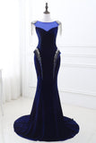 Elegant Mermaid Cap Sleeve Sequins Beading Velvet Court Train Prom Dress WH22247