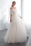 A Line Off The Shoulder Short Sleeves Court Train Wedding Dress WH22662