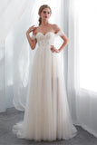 Elegant A Line Off The Shoulder Appliques Sweep Train Wedding Dress WH22664