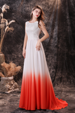 A Line Sleeveless Ombre Silk Like Satin Sweep Train Party Dress WH24451A