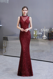 Mermaid Halter Sleeveless See-Through Sequins Floor Length Prom Dress WH24452