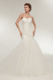 Unique Sheath Strapless Ivory Tulle Court Train Wedding Dress WH28635