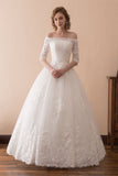 Elegant Ball Gown Off The Shoulder Ivory Lace Wedding Dress WH30608