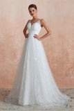 A Line V-Neck Sleeveless Appliques Sweep Train Wedding Dress WH31370