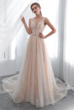 A Line See-through Lace Court Train Prom Dress WH33668