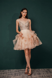 Cute A Line Spaghetti Straps Beading Tulle Knee Length Homecoming Dresses Short Prom Dresses WH341036